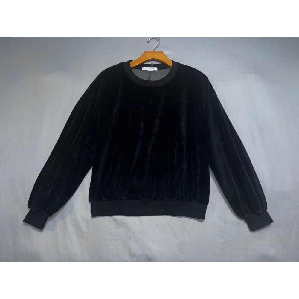Young Fabulous & Broke Black Velour Crewneck Sweatshirt Balloon Sleeve XS